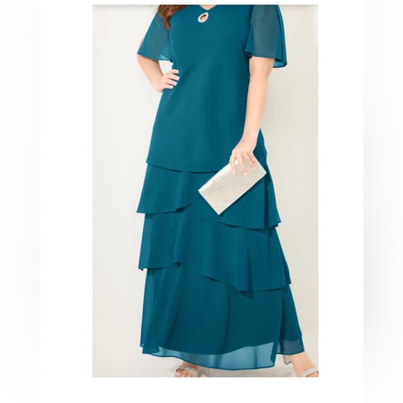 Catherines Dresses & Skirts - Teal Layered Maxi Dress Plus 1x short sheer flutter sleeve